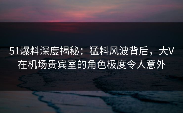 51爆料深度揭秘：猛料风波背后，大V在机场贵宾室的角色极度令人意外
